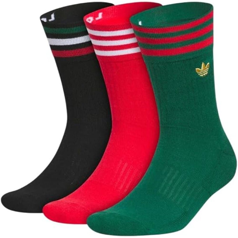 adidas Originals Mexico Roller Crew Socks 3-Pack Black Red Green Men's Sz L New